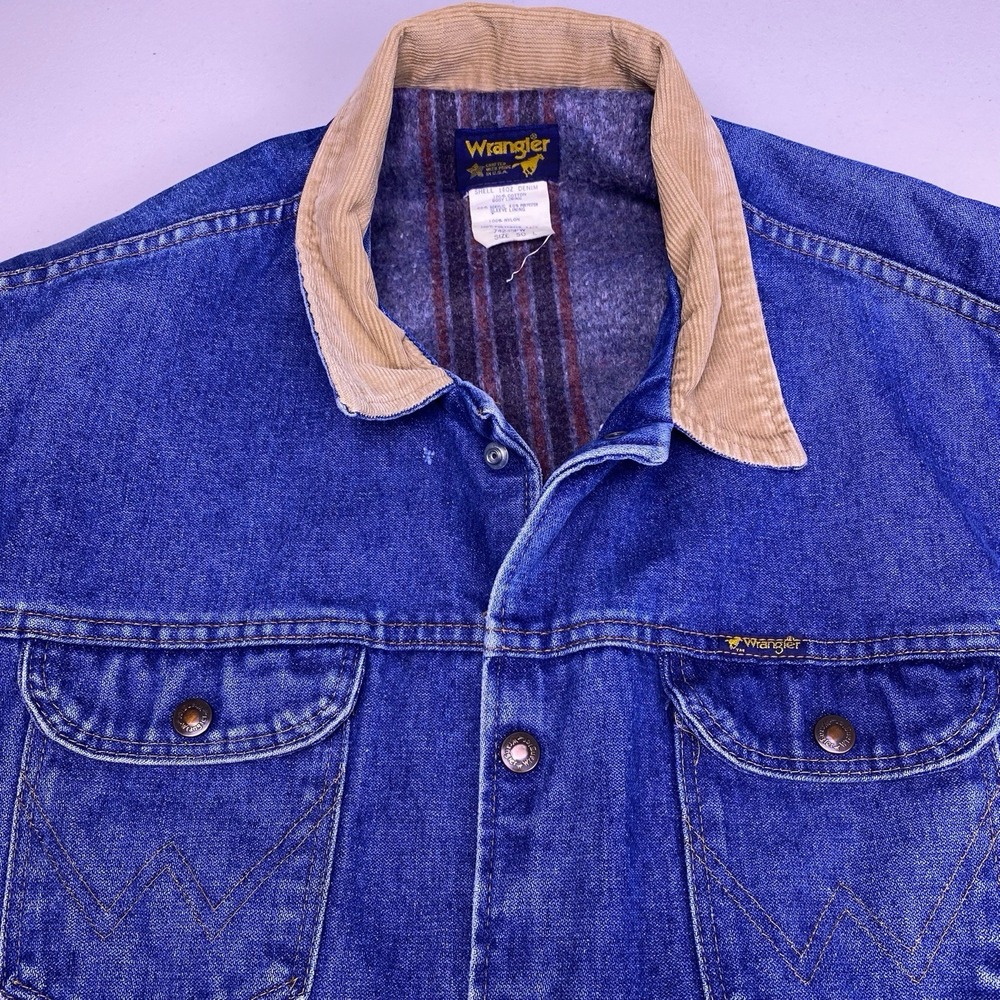 90s Wrangler Denim Jacket 50 L Mens Blanket Lined Corduroy Collar USA 74235PW